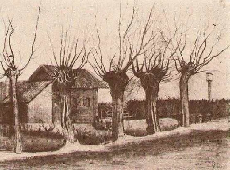 波拉德柳树路旁的小房子 Small House on a Road with Pollard Willows (1881; Netherlands  )，文森特·梵高