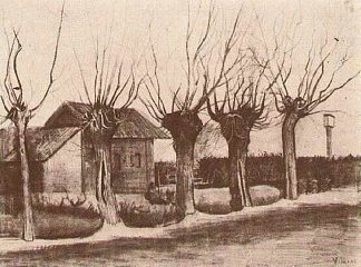 波拉德柳树路旁的小房子 Small House on a Road with Pollard Willows (1881; Netherlands                     )，文森特·梵高