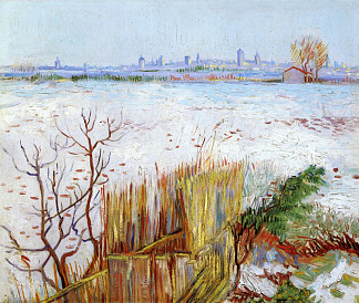 以阿尔勒为背景的白雪皑皑的景观 Snowy Landscape with Arles in the Background (1888; Arles,Bouches-du-Rhône,France                     )，文森特·梵高
