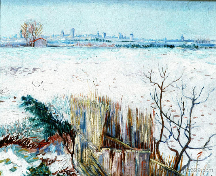 以阿尔勒为背景的白雪皑皑的景观 Snowy Landscape with Arles in the Background (1888; Arles,Bouches-du-Rhône,France  )，文森特·梵高