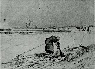 雪景与弯腰的女人 Snowy Landscape with Stooping Woman (1883; Nunen / Nuenen,Netherlands                     )，文森特·梵高
