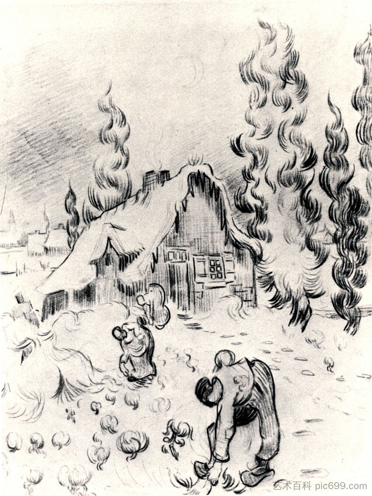 雪景与弯腰的女人 Snowy Landscape with Stooping Woman (c.1889; France ),文森特·梵高