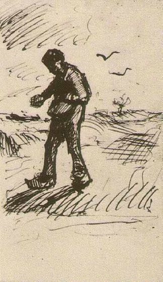 播种机朝左 Sower Facing Left (c.1885; Nunen / Nuenen,Netherlands                     )，文森特·梵高