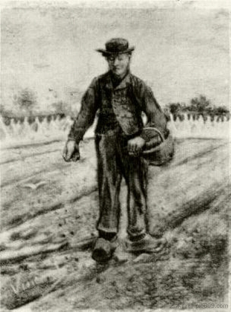 带篮播种机 Sower with Basket (1881; Netherlands ),文森特·梵高