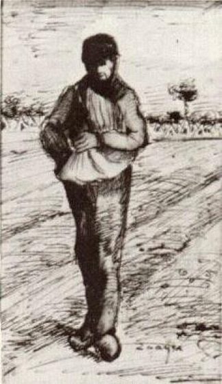 手插麻袋撒种 Sower with Hand in Sack (1881; Netherlands                     )，文森特·梵高