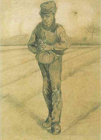 手插麻袋撒种 Sower with Hand in Sack (1881; Netherlands                     )，文森特·梵高