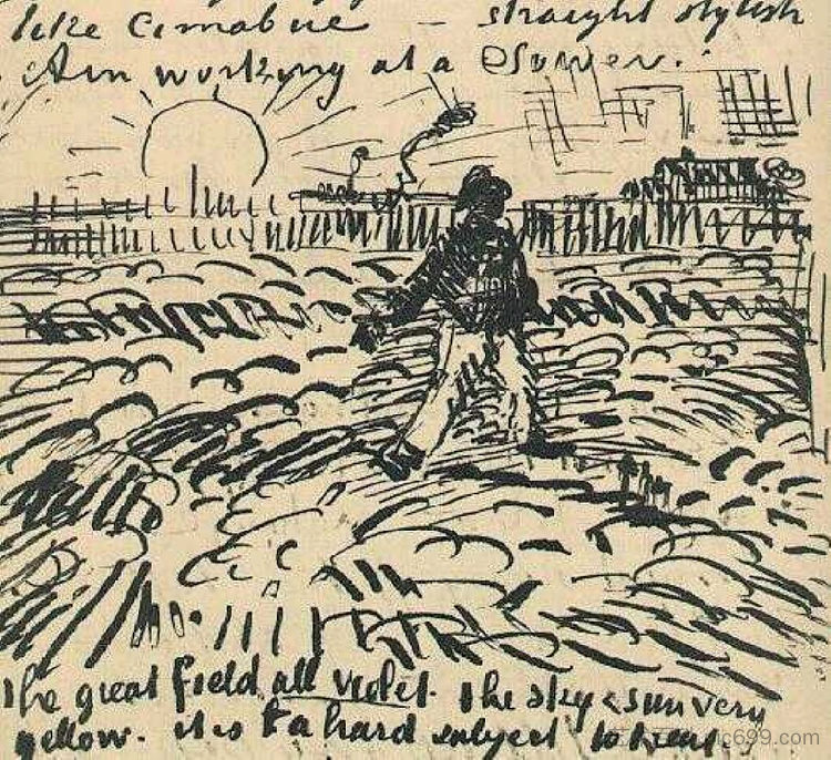 夕阳播种机 Sower with Setting Sun (1888; Arles,Bouches-du-Rhône,France ),文森特·梵高