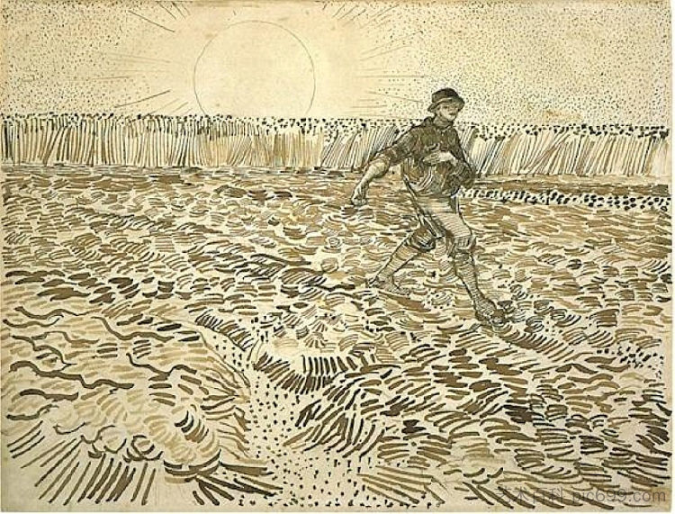 夕阳播种机 Sower with Setting Sun (1888; Arles,Bouches-du-Rhône,France  )，文森特·梵高