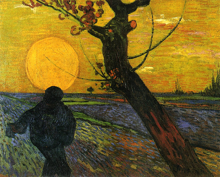 夕阳播种机 Sower with Setting Sun (1888; Arles,Bouches-du-Rhône,France  )，文森特·梵高