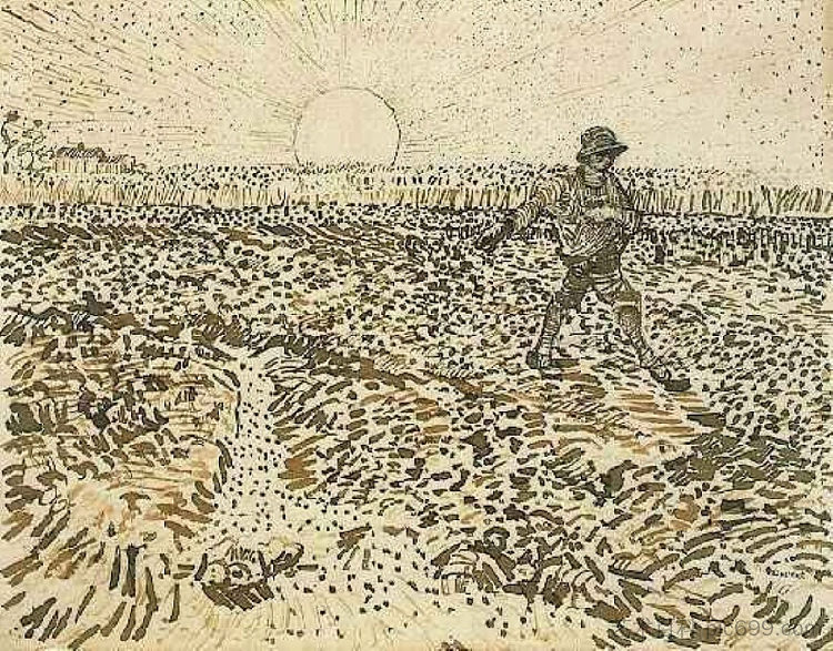 夕阳播种机 Sower with Setting Sun (1888; Arles,Bouches-du-Rhône,France  )，文森特·梵高