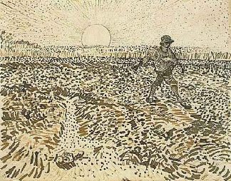 夕阳播种机 Sower with Setting Sun (1888; Arles,Bouches-du-Rhône,France                     )，文森特·梵高