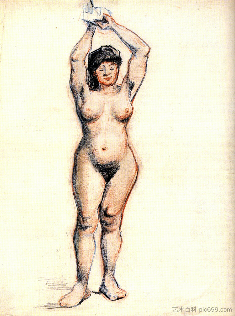 从正面看到的站立的女性裸体 Standing Female Nude Seen from the Front (1886; Antwerp,Belgium  )，文森特·梵高