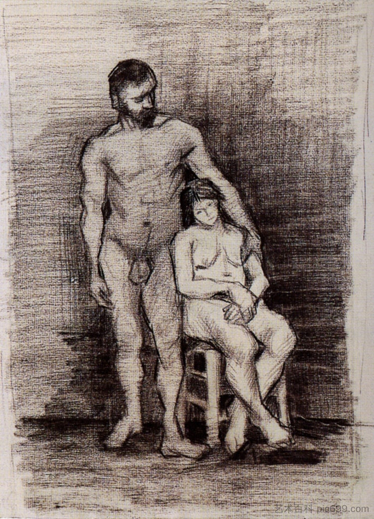 站立的男性和坐着的女性裸体 Standing Male and Seated Female Nudes (c.1887; Paris,France  )，文森特·梵高