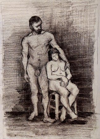 站立的男性和坐着的女性裸体 Standing Male and Seated Female Nudes (c.1887; Paris,France                     )，文森特·梵高