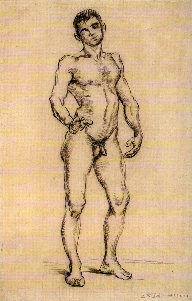 从正面看到的站立男性裸体 Standing Male Nude Seen from the Front (c.1886; Paris,France  )，文森特·梵高