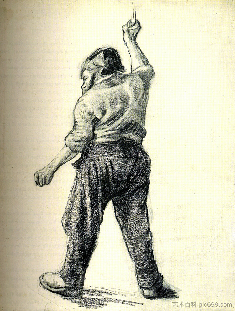 从后面看到的站着的人 Standing Man Seen from the Back (1886; Antwerp,Belgium  )，文森特·梵高