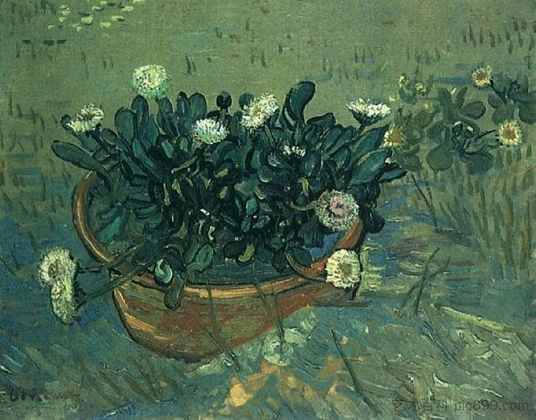 静物碗与雏菊 Still Life Bowl with Daisies (1888; Arles,Bouches-du-Rhône,France  )，文森特·梵高