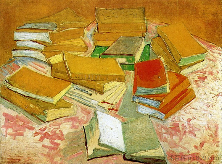 静物 - 法国小说 Still Life - French Novels (c.1888; Arles,Bouches-du-Rhône,France  )，文森特·梵高