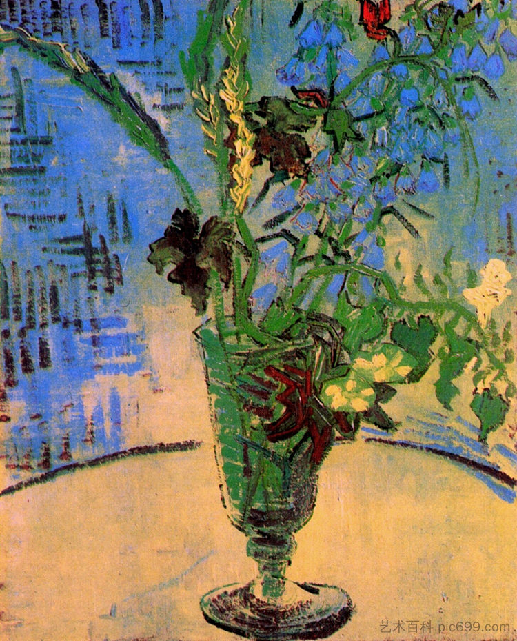 静物玻璃与野花 Still Life Glass with Wild Flowers (1890; Auvers-sur-oise,France ),文森特·梵高