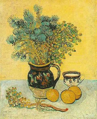 静物珐琅壶与野花 Still Life Majolica Jug with Wildflowers (1888; Arles,Bouches-du-Rhône,France                     )，文森特·梵高