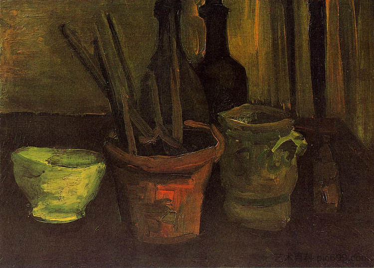 花盆里画笔的静物画 Still Life of Paintbrushes in a Flowerpot (1884; Nunen / Nuenen,Netherlands  )，文森特·梵高