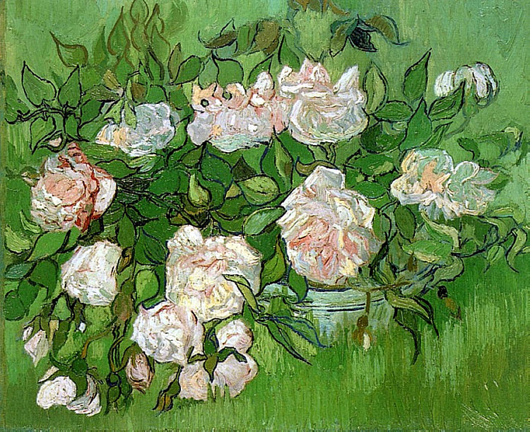 静物 - 粉红玫瑰 Still Life - Pink Roses (1890; Auvers-sur-oise,France  )，文森特·梵高