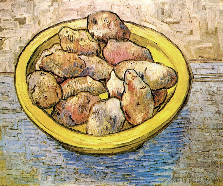 黄色盘子里的静物土豆 Still Life Potatoes in a Yellow Dish (1888; Arles,Bouches-du-Rhône,France  )，文森特·梵高