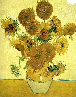 静物 – 花瓶与十五朵向日葵 Still Life – Vase with Fifteen Sunflowers (1888; Arles,Bouches-du-Rhône,France                     )，文森特·梵高