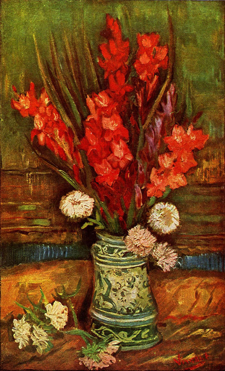 静止 LIfe - 花瓶与红色唐菖蒲 Still LIfe - Vase with Red Gladiolas (1886; Paris,France  )，文森特·梵高