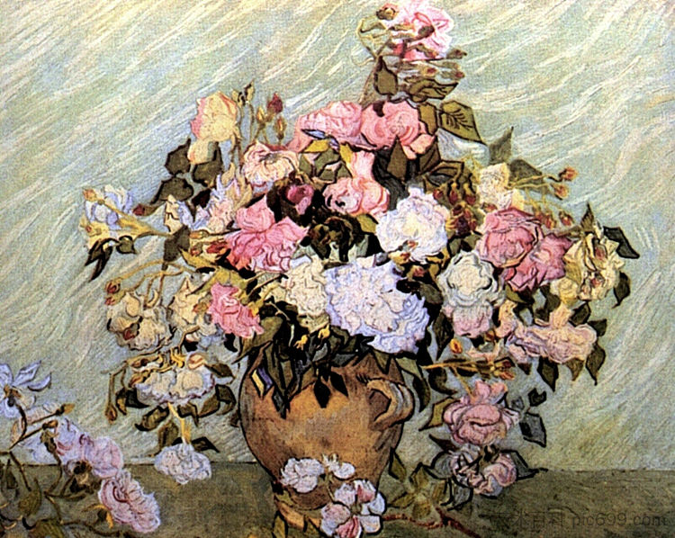 静物花瓶与玫瑰 Still Life Vase with Roses (1890; Saint-rémy-de-provence,France  )，文森特·梵高