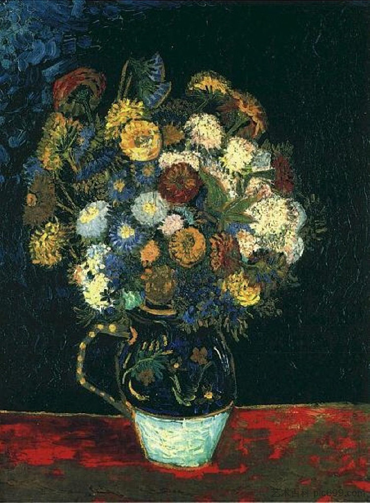 静物花瓶与百日菊 Still Life Vase with Zinnias (1888; Arles,Bouches-du-Rhône,France ),文森特·梵高