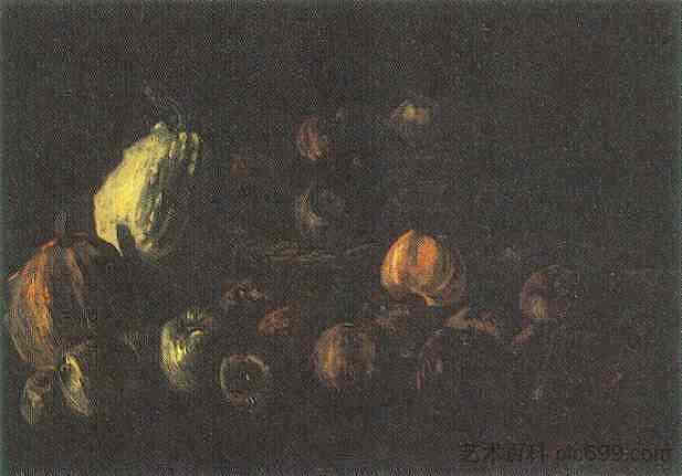 静物画，一篮子苹果和两个南瓜 Still life with a basket of apples and two pumpkins (1885; Nunen / Nuenen,Netherlands  )，文森特·梵高