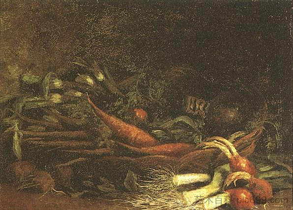 一篮蔬菜的静物画 Still life with a basket of vegetables (1885; Nunen / Nuenen,Netherlands ),文森特·梵高