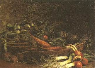 一篮蔬菜的静物画 Still life with a basket of vegetables (1885; Nunen / Nuenen,Netherlands                     )，文森特·梵高