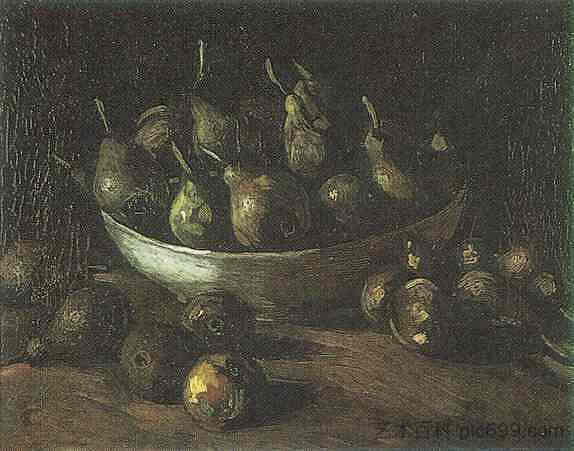 静物画，有一个土碗和梨 Still life with an Earthern bowl and pears (1885; Nunen / Nuenen,Netherlands  )，文森特·梵高