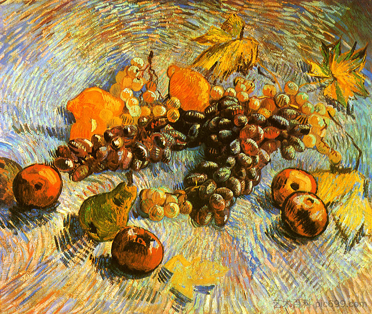 苹果，梨，柠檬和葡萄的静物 Still Life with Apples, Pears, Lemons and Grapes (1887; Paris,France  )，文森特·梵高