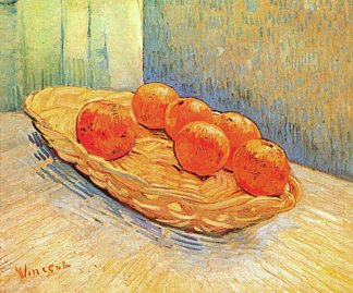 静物与篮子和六个橙子 Still Life with Basket and Six Oranges (1888; Arles,Bouches-du-Rhône,France                     )，文森特·梵高