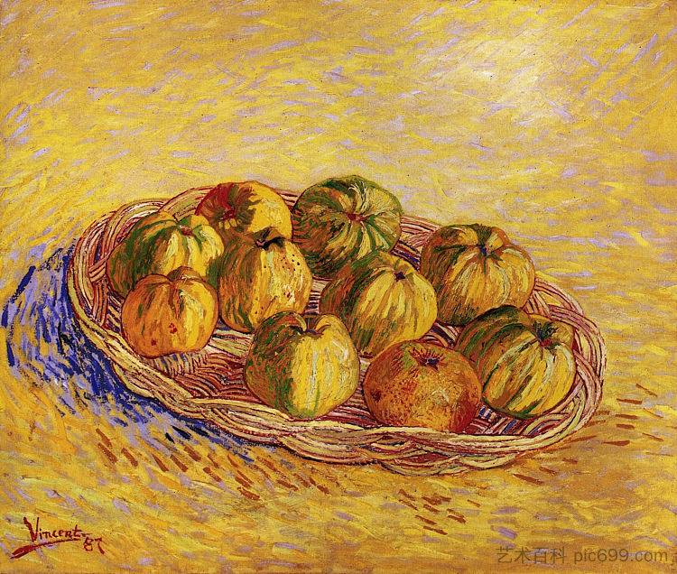 静物与一篮苹果 Still Life with Basket of Apples (1887; Paris,France  )，文森特·梵高