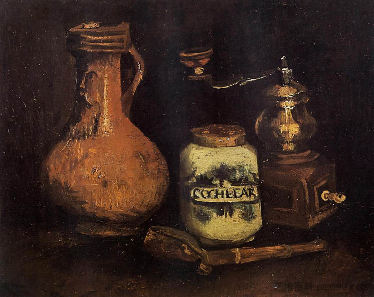 静物与咖啡磨,管箱和壶 Still Life with Coffee Mill, Pipe Case and Jug (1884; Nunen / Nuenen,Netherlands ),文森特·梵高