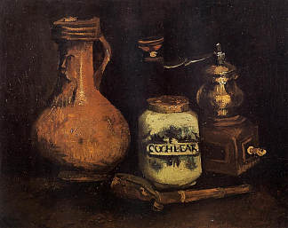 静物与咖啡磨，管箱和壶 Still Life with Coffee Mill, Pipe Case and Jug (1884; Nunen / Nuenen,Netherlands                     )，文森特·梵高