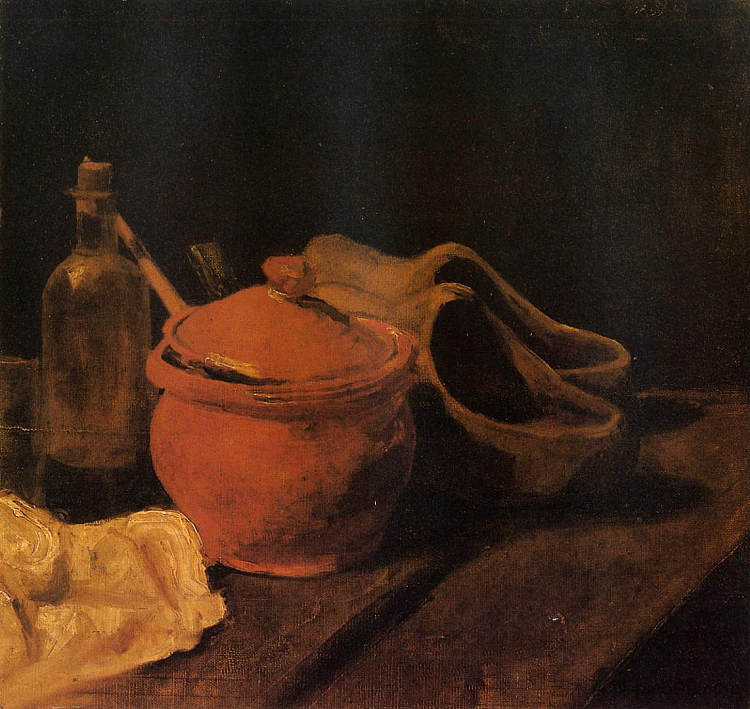 静物与陶器，瓶子和木屐 Still Life with Earthenware, Bottle and Clogs (1885; Nunen / Nuenen,Netherlands  )，文森特·梵高