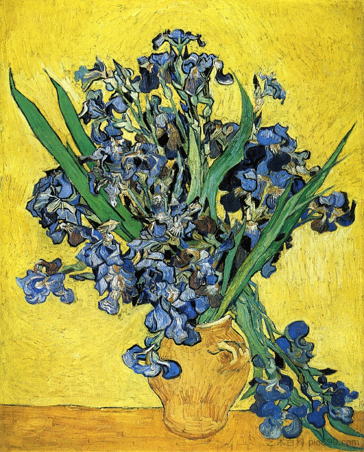 静物与鸢尾花 Still Life with Irises (1890; Saint-rémy-de-provence,France  )，文森特·梵高