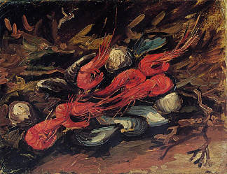 静物与贻贝和虾 Still Life with Mussels and Shrimp (1886; Paris,France                     )，文森特·梵高