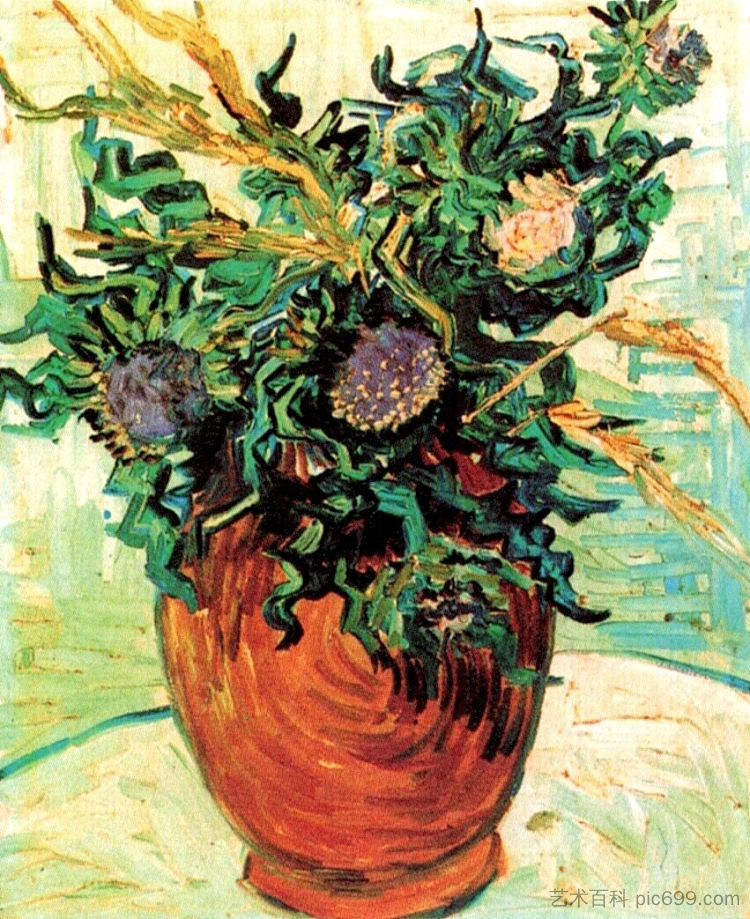 静物与蓟 Still Life with Thistles (1890; France  )，文森特·梵高