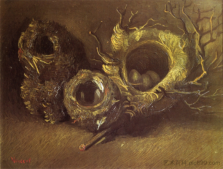 静物与三个鸟巢 Still Life with Three Birds Nests (1885; Nunen / Nuenen,Netherlands  )，文森特·梵高