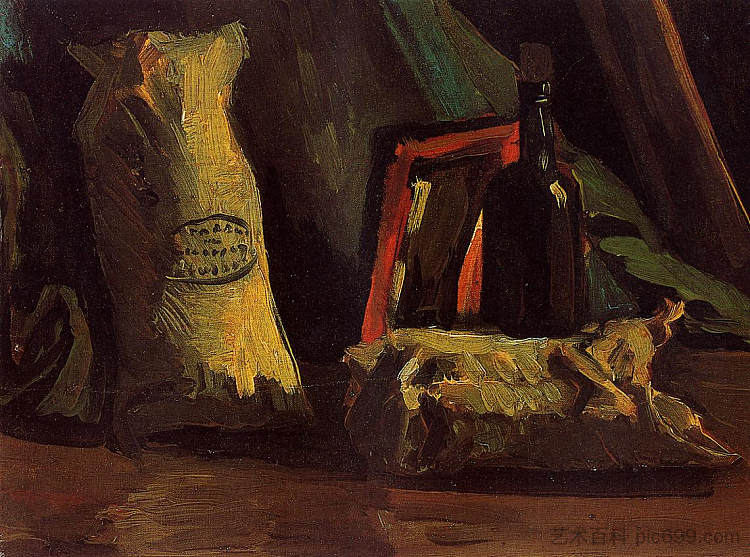 《两袋一瓶静物 Still Life with Two Sacks and a Bottle (1884; Nunen / Nuenen,Netherlands  )，文森特·梵高