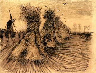 斯托克和磨坊 Stooks and a Mill (1885; Nunen / Nuenen,Netherlands                     )，文森特·梵高