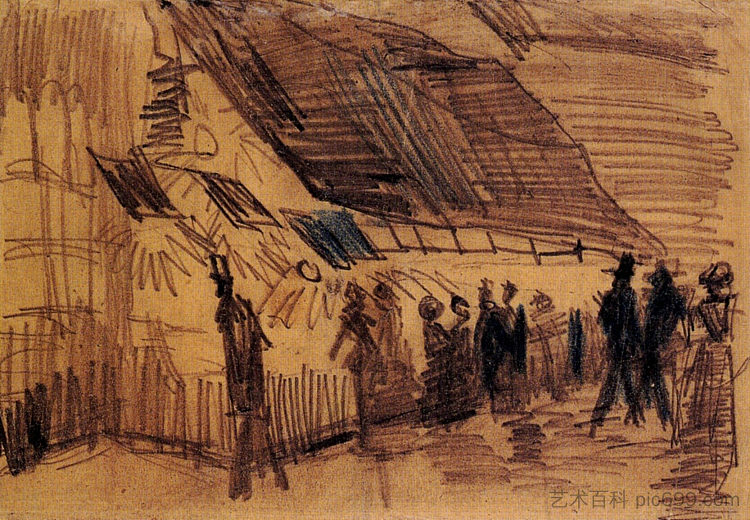 娱乐场所的婴儿车和旁观者 Strollers and Onlookers at a Place of Entertainment (1887; Paris,France  )，文森特·梵高