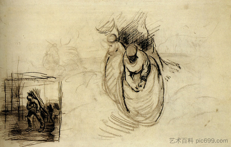 研究搬运木捆的人物 Studies for Figures Carrying Bundles of Wood (1885; Nunen / Nuenen,Netherlands ),文森特·梵高