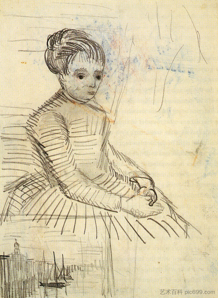 坐在摇篮旁的女人学习 Study for Woman Sitting by a Cradle (1887; Paris,France ),文森特·梵高